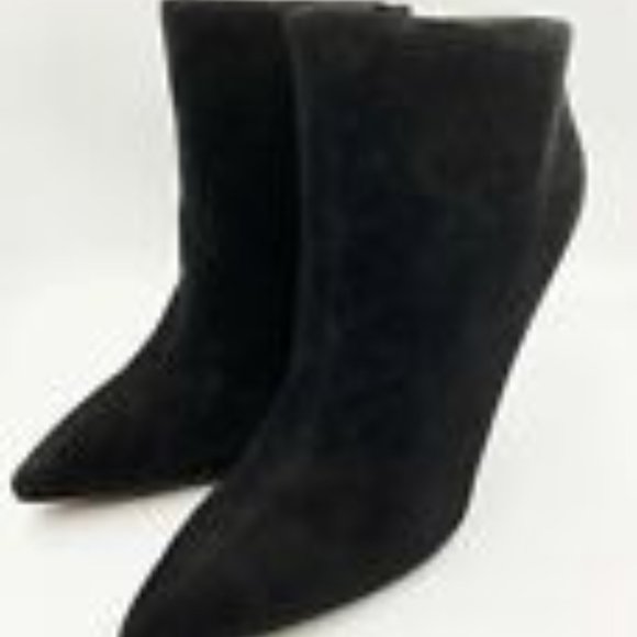 NEW VERA WANG BIANCA Black Pointed-Toe Texture Suede Bootie 7.5 38 Ankle Boots - Picture 5 of 12
